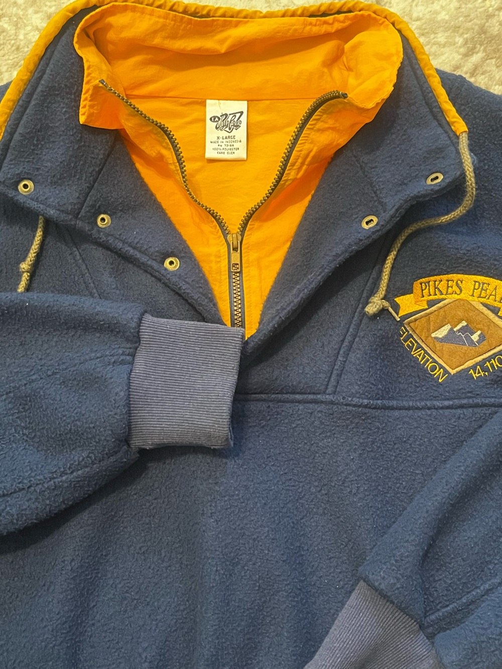 Vintage 90s Redford Blue Fleece Pullover Jacket Pikes Peak Patch Mens XL Yellow